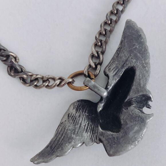 VTG 1970s Pewter Eagle Pendant Necklace Biker Style Chain Jewelry Unisex - Picture 10 of 11